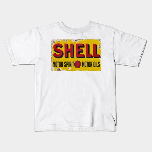 Old Shel* Vintage Enamel Sign Kids T-Shirt by JonDelorme